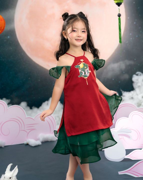 Váy yếm thêu hoa tết hợc trung thu cổ trang bé gái 17-22kg | Shopee Việt Nam