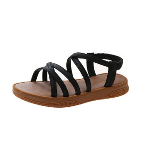 Cbox 2024 Summer Korean edition flat bottom sandals of womens elastic strap feet cross soft sole student casual sandals