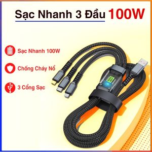 Dây Cáp Sạc Nhanh - Dây Sạc Tự Ngắt 3 Đầu 100W Micro USB Type C 3 trong 1 Dài 1m2 - Dây Sạc nhanh