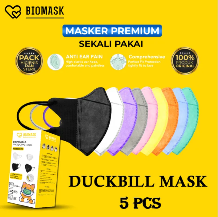 BIOMASK Masker Import Earloop Duckbill - 5 Pcs BISA PILIH WARNA YA ...
