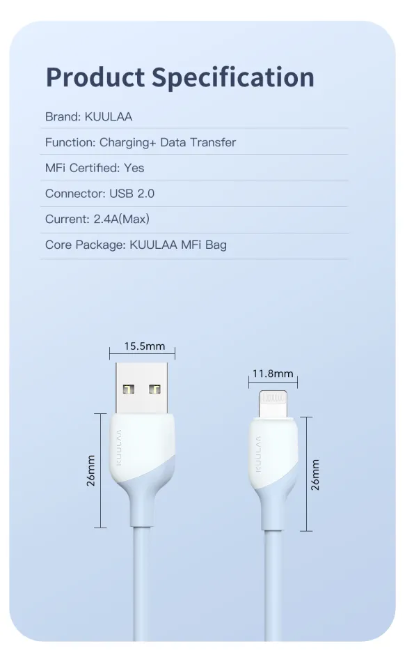 Apple MFi Certified】【Free Shipping】KUULAA Meter MFi Lightning
