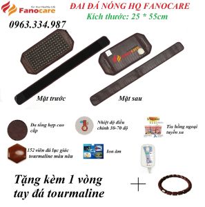 Đai đá nhiệt nóng HQ Fanocare KT 25*55cm tròn đen bóng giảm mỡ bụng đau lưng đau cột sống (Tặng 1 vòng tay đá)