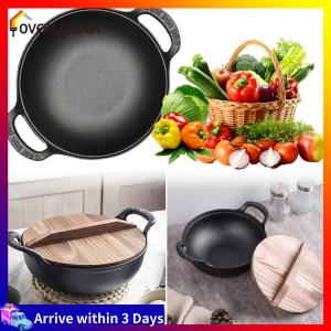 Chinese Wok Pan with Lid & Dual Handle Flat Bottom Stir Fry Pan Non Stick Heavy Dutch Soup Pot for Gas Induction Cooker