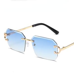 JN IMPRESSION แว่นตากันแดดลายเรียบโลหะแฟชั่นทรงเหลี่ยมไร้ขอบทรงเหลี่ยมตัดขอบแว่นกันแดดปกป้อง UV ไม่ทำให้มีลักษณะเฉพาะตัว