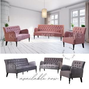 KBS Adedapo 3+2+1 Seater Round Arm Soft Silk Velvet Sofa/Full Fabric Sofa/Grey or Pink Color