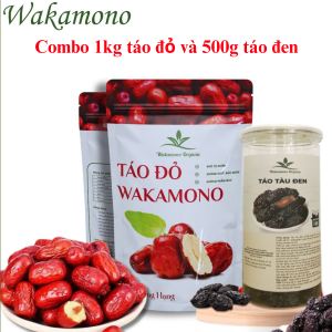 Combo táo đỏ nhược khương size trung 200 -220 quả/kg và táo đen hữu cơ Wakamono không chất bảo quản mềm dẻo