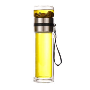 Bình Thủy Tinh Chịu Nhiệt Pha Trà 2 Lớp Cách Nhiệt Có Lõi Lọc Inox 304 Size To 470ml