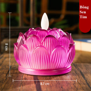 Đèn Nến Điện Tử Hoa Sen KUNBE Thủy Tinh Nhiều Màu Trang Trí Để Ban Thờ Cúng Phật Giáo