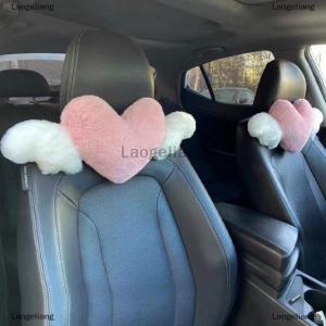 [COD] Laogeliang Heart-Shaped Car Headrest Plush Love Neck Pillow Seat Universal Lumbar Pillow Support Accessories Back Car Cushion