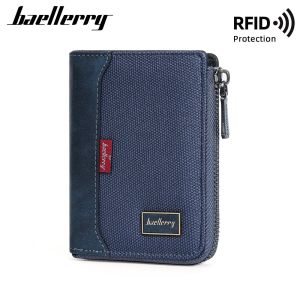 Baellerry Mens Wallet Vertical Zip Around Short Wallet PU Leather with Card Slots ID Window Coin Pocket Compact Purse for Men Black Brown Navy