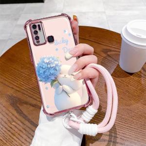 เคสสำหรับ vivo y30 vivo y30i VIVO Y50 เคสศัพท์แบบนุ่มซิลิโคนกันกระแทก ดีไซน์ใหม่สวยงามลายการ์ตูนดอกไม้แมวพร้อมเชือกคล้องสำหรับสาวๆ SJSTLSHM01