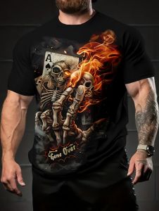 Mens Plus Size Pattern Skull Summer T-Shirt Casual Crew Neck Short Sleeve Comfortable Trendy Streetwear High-End Mens Clothing