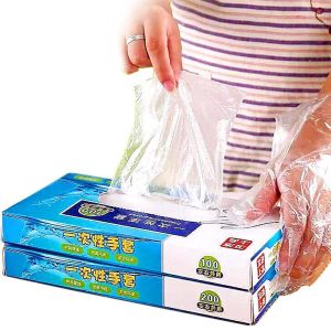 Hộp 200 găng tay nilon bao tay nilong rửa bát chén làm bếp đa năng dùng 1 lần dẻo siêu dai