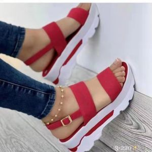 [Free Shipping] New Summer Large Size Womens Shoes with Letter Print Wide Strap Sweet Style Thick-Soled Wedge Sandals for Women