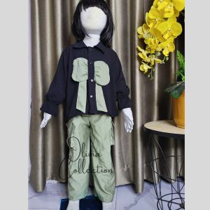 Lavana Set Jeans Wash Buffy Anak Perempuan Import Terbaru 2023 Usia 3 - 10 Tahun Oneset Lavana Jeans Wash Mix Crinkle Crop Top Tali Pita Variasi Dasi Kupu Kupu Pita Anak Perempuan Celana Kulot Cargo Jeans