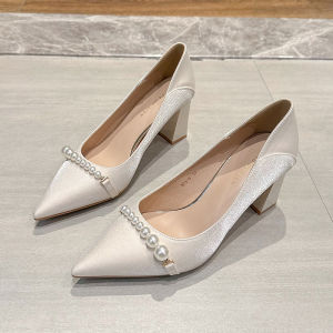 118 Beautiful Satin French High-Grade White High Heels for Cheongsam Dress Bridesmaid Shoes Daily Wedding Shoes Commuter Shoes