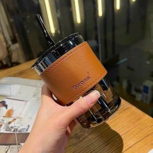 Cốc thủy tinh hổ phách 400ml Gorgous bọc da sang chảnh có nắp kín ống hút ly uống nước chịu nhiệt Cốc Cà Phê Và Nước Uống Cao Cấp Cốc Thủy Tinh Cho Đồ Uống Hàng Ngày - Lazada