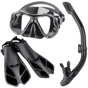 3pcs/Set Snorkel Set Diving Mask Panoramic View Free Breath Best Anti-fog Snorkel Mask Swimming Fins with Easy Ajustable Strap