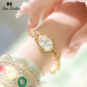 BS Bee Chị 1726 Thời Trang Của Phụ Nữ Đồng Hồ Giản Dị Bằng hợp kim thép Không Gỉ Dây Đeo Không Thấm Nước Đồng hồ Quartz Thanh Lịch kim cương toàn bộ Rhinestone Sang Trọng vàng bạc Hình Dạng Hình Bầu Dục Đồng hồ đeo tay nữ