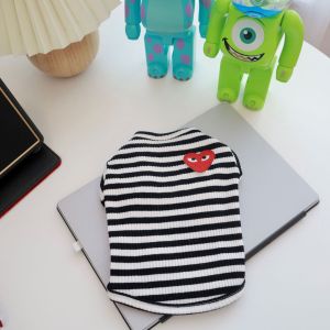 DY Loving Dog Clothes Fashion Brand Comme Logo Embroidery Shirt Breathable Cotton Turtleneck T-Shirt for Dog Cat Shih Tzu within 18 kg