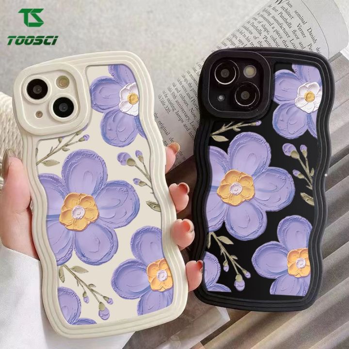Retro Oil Painting Purple Flowers Wave Border Phone Case HP Soft