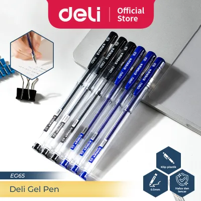Deli Pulpen Gel / Gel Pen 0.5 mm Isi 12 pcs Tinta Hitam/Biru Nyaman Digenggam EG65