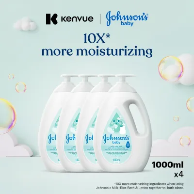 [Bundle of 4] Johnsons Baby Milk + Rice Bath 1000ml Baby Shower (help skin feel soft and smooth)