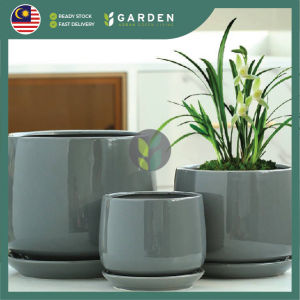 3 IN 1 SET White Grey Ceramic Pot Design Simplified Flower Pot Indoor Creative Square Vase Plant Pasu Bunga Seramik 花盆