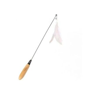 WAYCAI Wooden Handle Spring Teasing Cat Stick Feather Simulation Fishing Rod Cat Teaser Stick Toy Funny Interactive Bell Squeaky Cat Toy