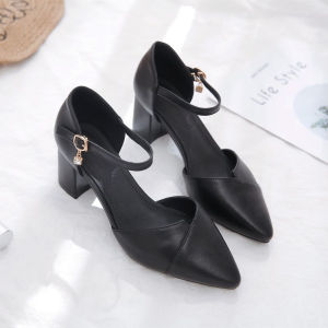 Free Shipping Summer One-Strap Hollow Sandals For Women New Style Pointed-Toe Fashion High Heels Chunky Heel Flats
