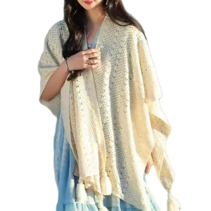 Artisanal Textured Knitting Acrylic Scarf Vintage Charm Fringe Detailing Lightweight Shawl for Everyday Elegances