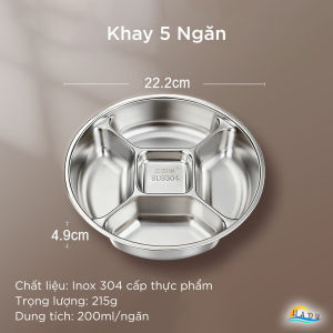 Khay Inox 304 Chia 5 Ngăn Cao Cấp SSGP Đĩa Đựng Gia Vị Chuẩn Bị Nguyên Liệu Nấu Ăn Đạt Chất Lượng LFGB Đức