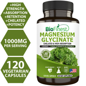 Biofinest Chelated Magnesium Glycinate 1000mg Supplement - Rapid Absorption Supplement For Healthy Heart Bone Muscle Kidney Bowel Immune Energy Metabolism Mood Sleep Health - Gluten-Free Non-GMO - Made in USA (120 vegan capsules)