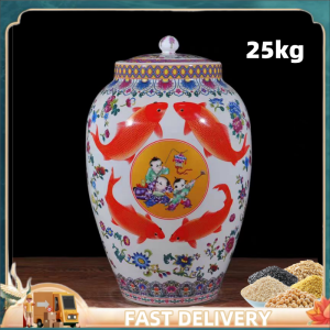 【in stock】Ceramicrice dispenser 25kg ceramic lagyanan ng bigas 25 kilos Airtight rice storage container porcelain