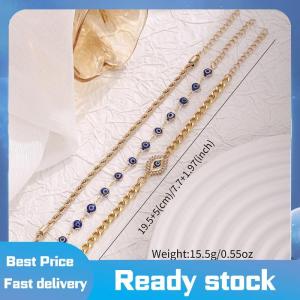Sports🚴🏻‍♀️ 3Pcs Thổ Nhĩ Kỳ May Mắn Ác Màu Xanh Mắt Vòng Đeo Tay Thiết Lập Kim Loại Stackable Dây Đeo Cổ Tay Quyến Rũ Chuỗi Cho Phụ Nữ Người Đàn Ông Đồ Trang Sức Quà Tặng Ác Mắt Vòng Đeo Tay