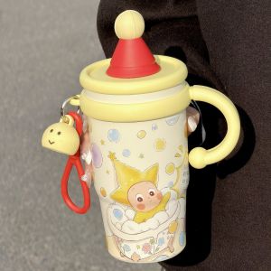 Cute insulated cup for girls 2026 New creative cartoon coffee cup large capacity with straw stainless steel insulated tumbler