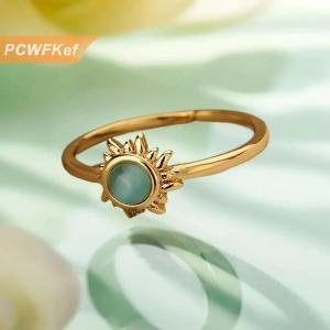 【PCWFKef】 แหวนโอปอลกันแดดสแตนเลสสำหรับผู้หญิงแหวนคู่รักสีทองแหวนแต่งงานแหวนหมั้นสวยงามของขวัญงานปาร์ตี้ bague Femme