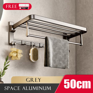Premium Grey Towel Rack Toilet Rack Bathroom Storage Wall Mounting Free Drilling Accessories Shelf