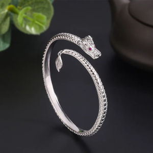 2024 Shenlong Swinging Tail 999 Pure Silver Bracelet Chinese Style Versatile for Men and Women Couples Adjustable Opening Bracelet Wholesale of Handicraft Accessories