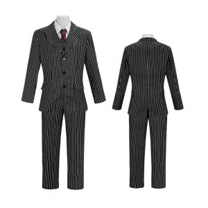 ZEEMIN Wednesday The Addams Family Gomez Addams Cosplay Costume Black Striped Blazer Pants Vest Shirt Tie Set Halloween Carnival Outfit