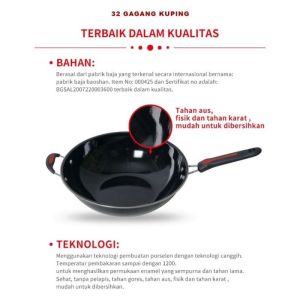 Wajan Enamel Kuali 34 Cm Gagang & Kuping Anti Lengket Wajan Alat Penggorengan