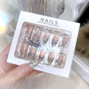 [Hàng sẵn có] 24pcs móng giả kim cương lấp lánh nhẹ nhàng cô dâu móng tay nghệ thuật với keo