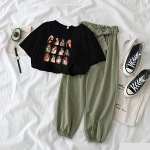 JOY Baju Setelan Kaos Princes Leopard Dan Celana Joger karet