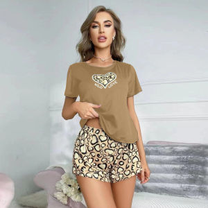 ELF TRIBE Đồ ngủ cho phụ nữ yêu in da báo nhiều màu sắc Nhà thiết lập T-Shirt quần short thường mặc nhà