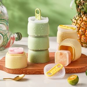 UNQIN Food Grade Silicone Ice Cube Mold with Cover Large Capacity Press Ice Cube Box Kitchen Accessories Square Ice Making Box Home Bar