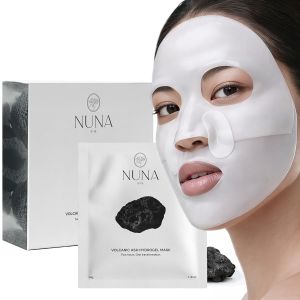 NUNA Volcanic Ash Hydrogel Face Masks with Smile Line Patches – Korean Glass Skin & Deep Hydrating Jelly Mask with Hyaluronic Acid Ceramides – Overnight Moisturizing + Purifying Care 7 Sheets