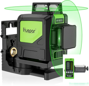 Huepar Self-leveling Professional Green Beam Cross Line Laser Level 360-Degree Line with Pulse Modes+Huepar Digital LCD Laser Receiver