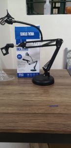 Desktop Table Metal Mini Tripod Microphone Stand Holder Mic Clip Black