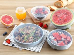 [Local Seller] 6pcs Reusable Transparent Silicone Super Stretch Sealing Lid Bowl Cover Universal Kitchen Fresh-Keeping Wrap Easy Fit Suction Lid