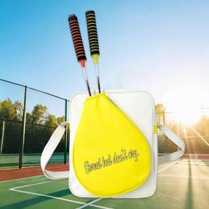 MOQIA Large Capacity Badminton Racket Bag Single-Shoulder PU Leather Badminton Racket Organizer Simple White Yellow Racket Bag Fitness Sports